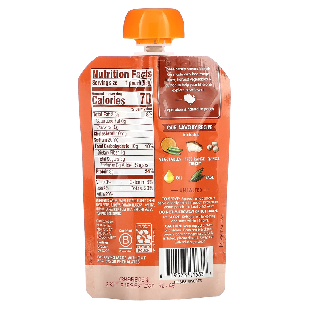 Happy Family Organics, Happy Baby®, сковорода из органической индейки и киноа, для детей от 7 месяцев, 99 г (3,5 унции)