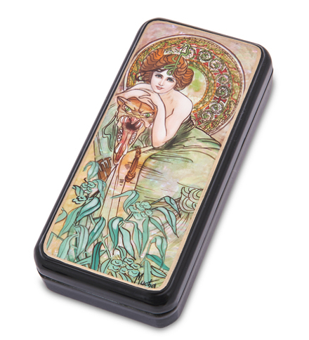 Народные промыслы ШК-55/183-H Шкатулка «Альфонс Муха - Драгоценные камни. Изумруд» исп. Маркова