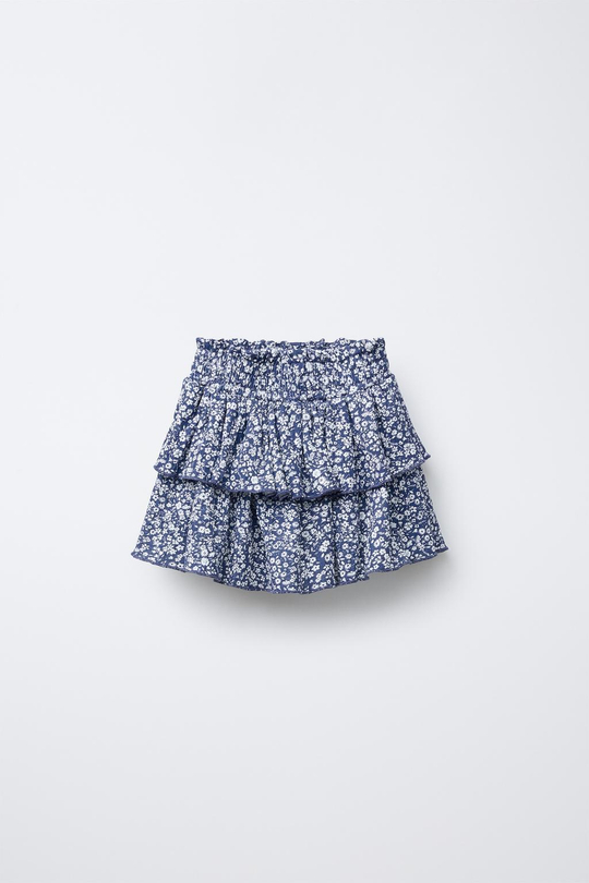 ZARA ЮБКА С ВОЛАНАМИ И ЭЛАСТИЧНОЙ ДЕТАЛЬЮ, СИНИЙ