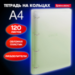 Тетрадь на кольцах БОЛЬШАЯ 305х235 мм А4 120 л. пластик с разделителями BRAUBERG зеленый (2 штуки в упаковке)