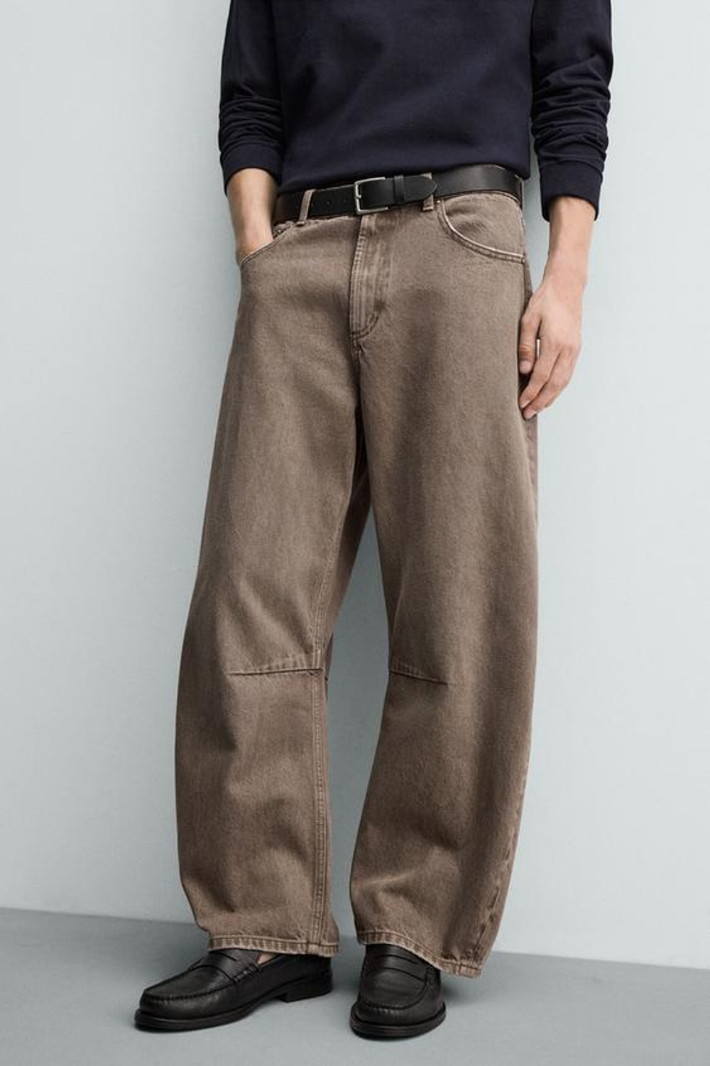 ZARA БРЮКИ BARREL FIT, КОРИЧНЕВЫЙ