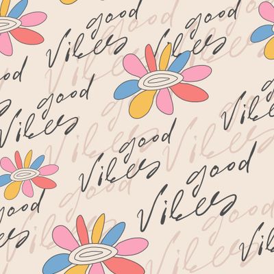 Ретро цветочный позитивный паттерн 90 good vibes