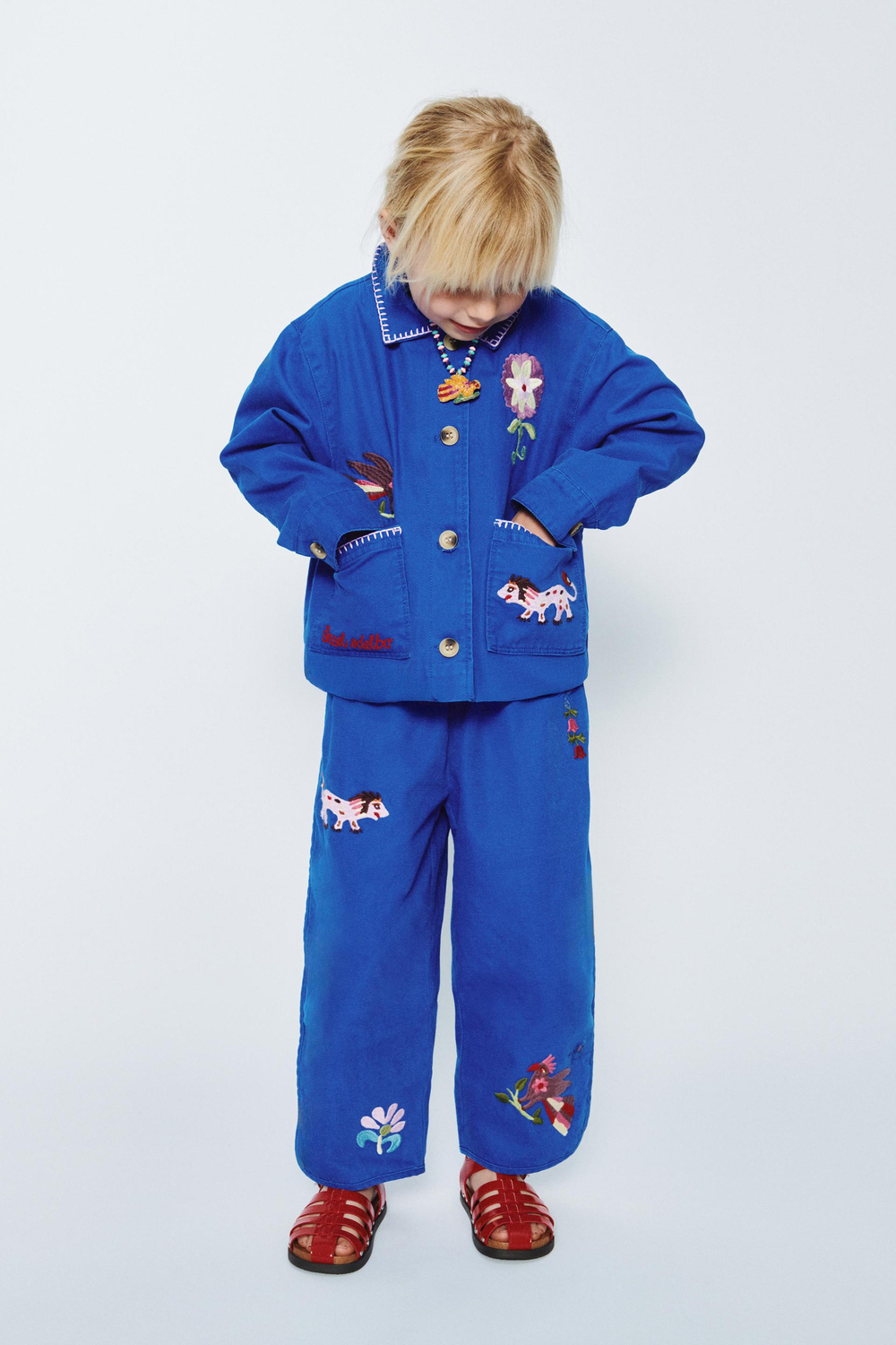 ZARA Х SISSEL EDELBO БРЮКИ BAGGY С ВЫШИВКОЙ, ЯРКО-СИНИЙ