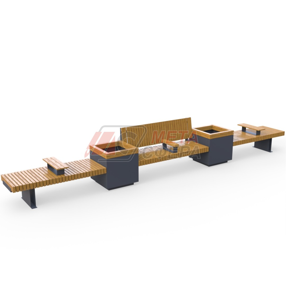 Скамейка Rail Road 03 с 2-мя вазонами и подлокотниками