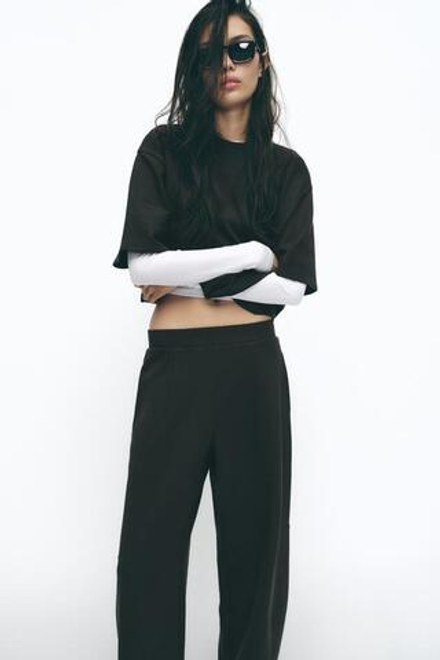 ZARA БРЮКИ BALLOON ИЗ ИНТЕРЛОКА, УГОЛЬНЫЙ