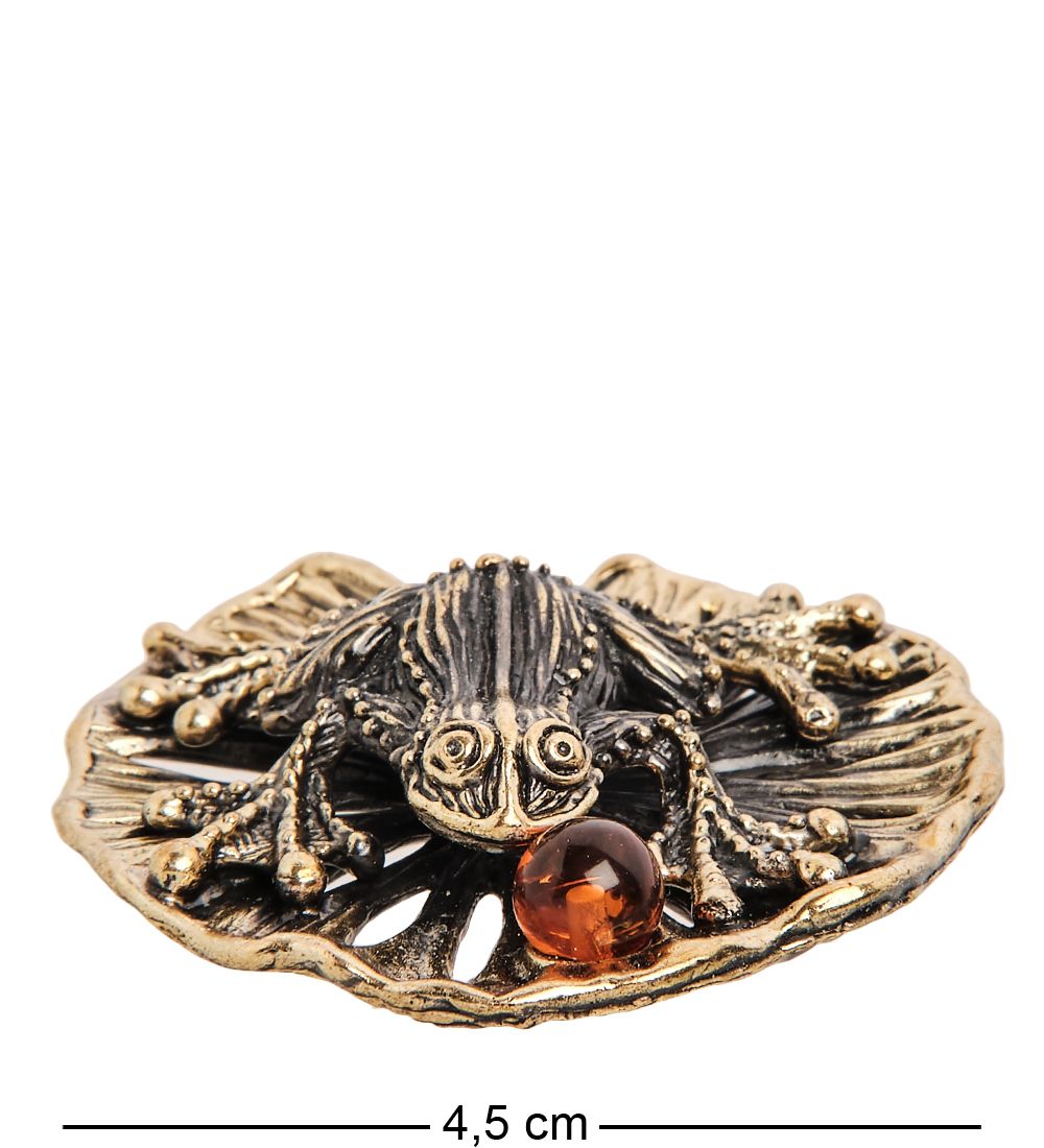 Народные промыслы AM-3023 Фигурка «Лягушка на кувшинке с шарико» (латунь, янтарь)