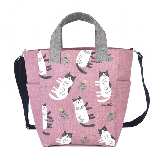 Сумка женская с котами, с ремнем через плечо, на молнии и карманом для напитков "NAGONAGO", розовая, 23-6552-1, KUSUGURU