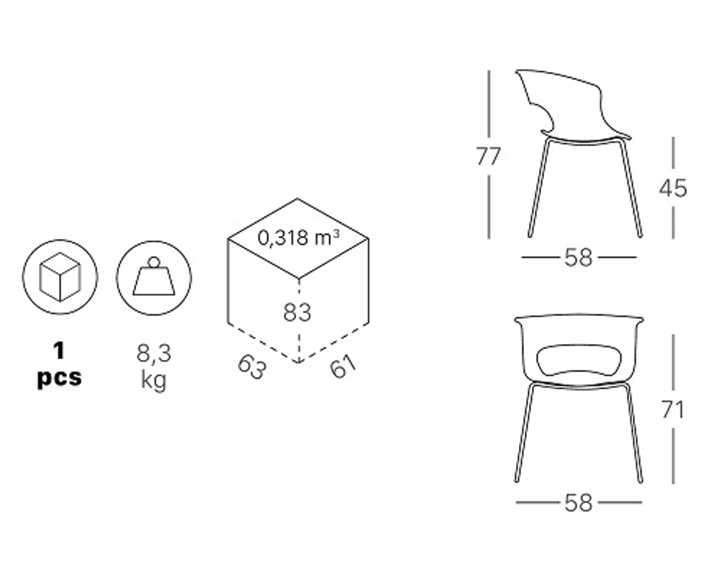 Кресло с обивкой Scab Design Miss B Pop coated steel frame, антрацит, серый