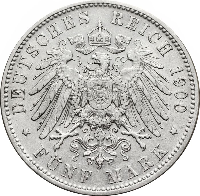 5 марок 1900 Германская империя D, Бавария XF