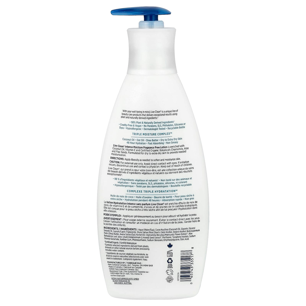Live Clean, интенсивное увлажняющее лосьон для тела, без отдушки, 532 мл (18 жидк. унций)