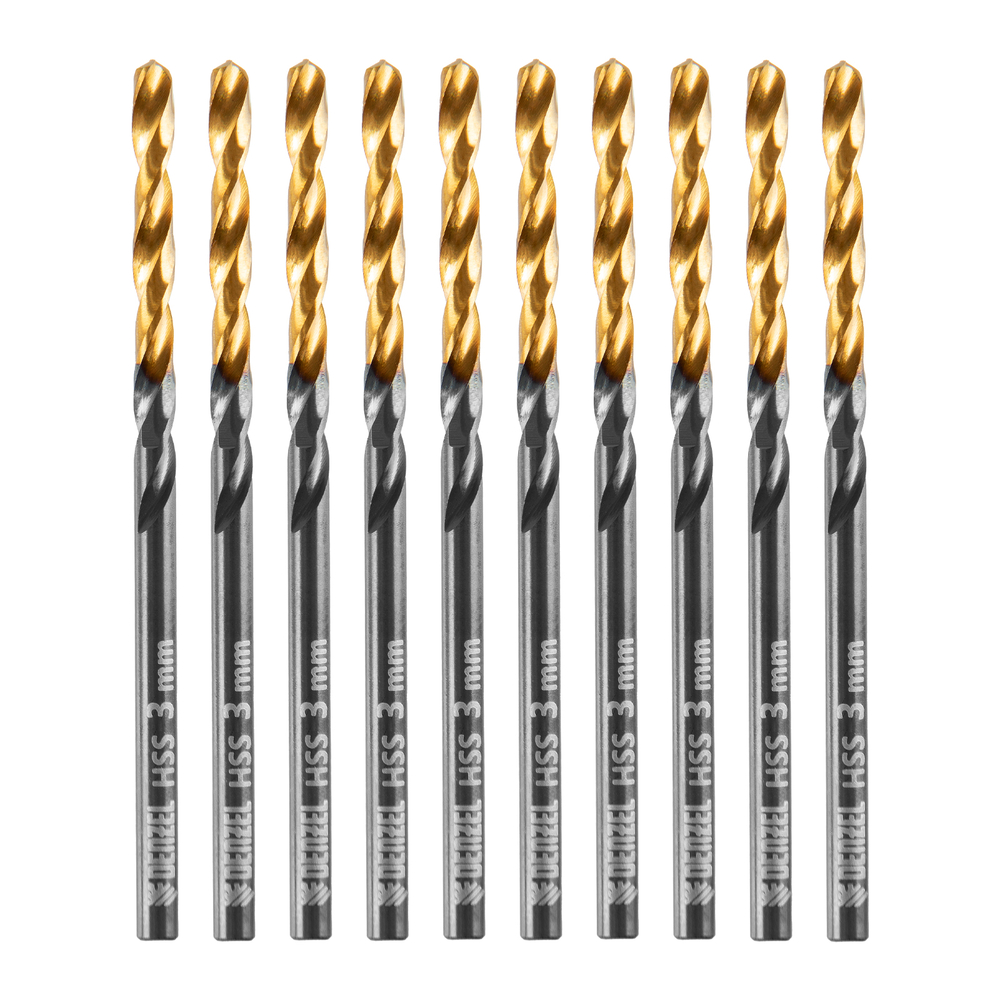 Сверло по металлу, 3 мм, HSS-Tin, Golden Tip, 10 шт. Denzel