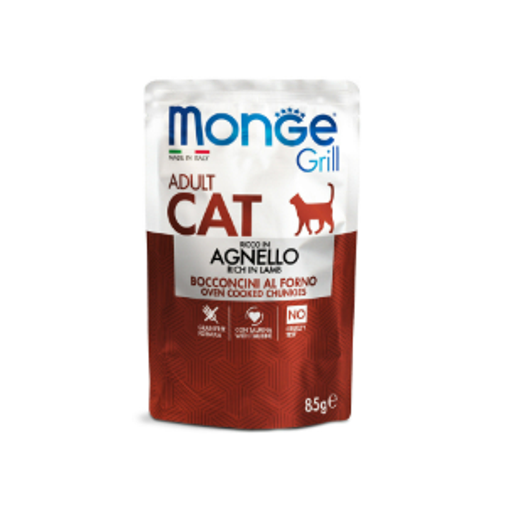 Влажный корм для взрослых кошек из новозеландского ягненка паучи Monge Cat Grill 0,085кг