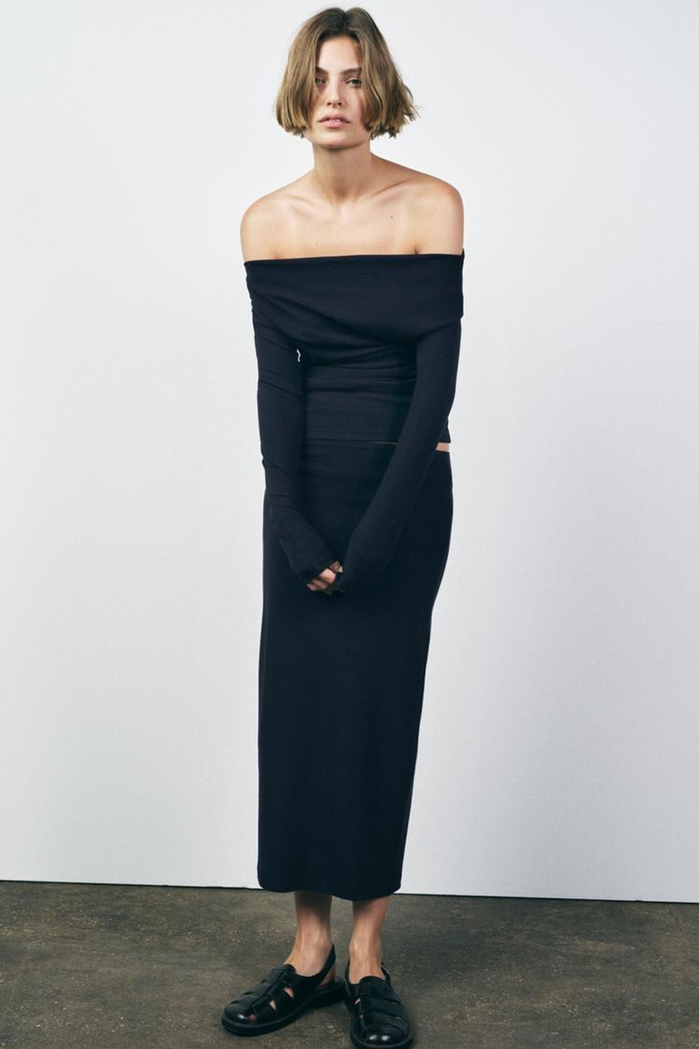 ZARA ТОП АСИММЕТРИЧНОГО КРОЯ ИЗ МЯГКОГО ИНТЕРЛОКА, МОРСКОЙ ТЕМНО-СИНИЙ