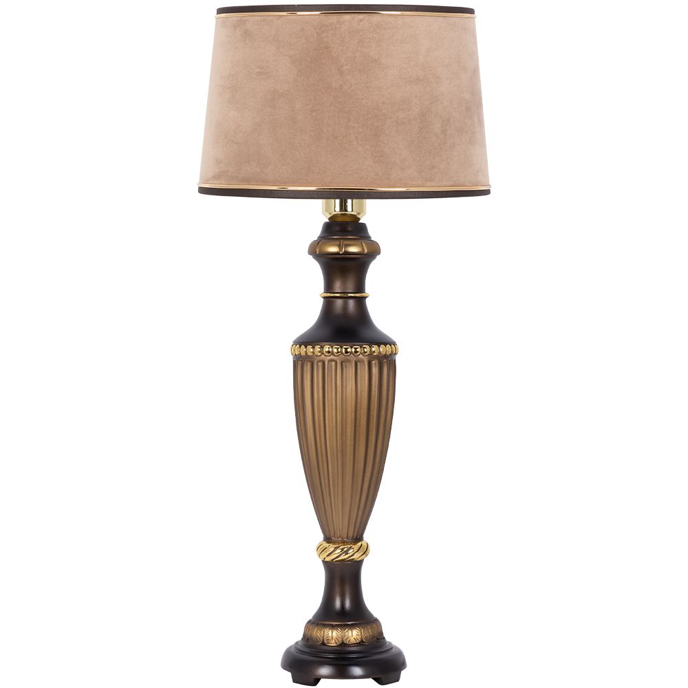 Настольная лампа Ваза Ребристая Бронза с абажуром Тюссо Капучино