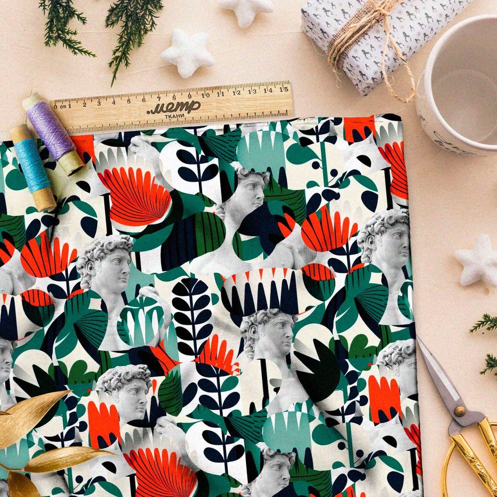 Ткань премиум флис античные фантазии