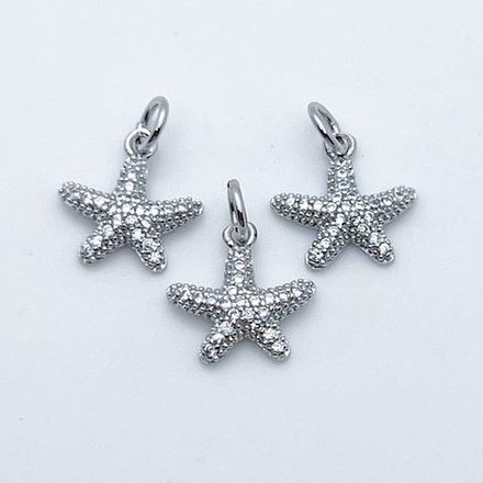 Подвеска Морская звезда, цвет серебро (родий), фианиты, размер 11*11 мм, цена за 1 шт