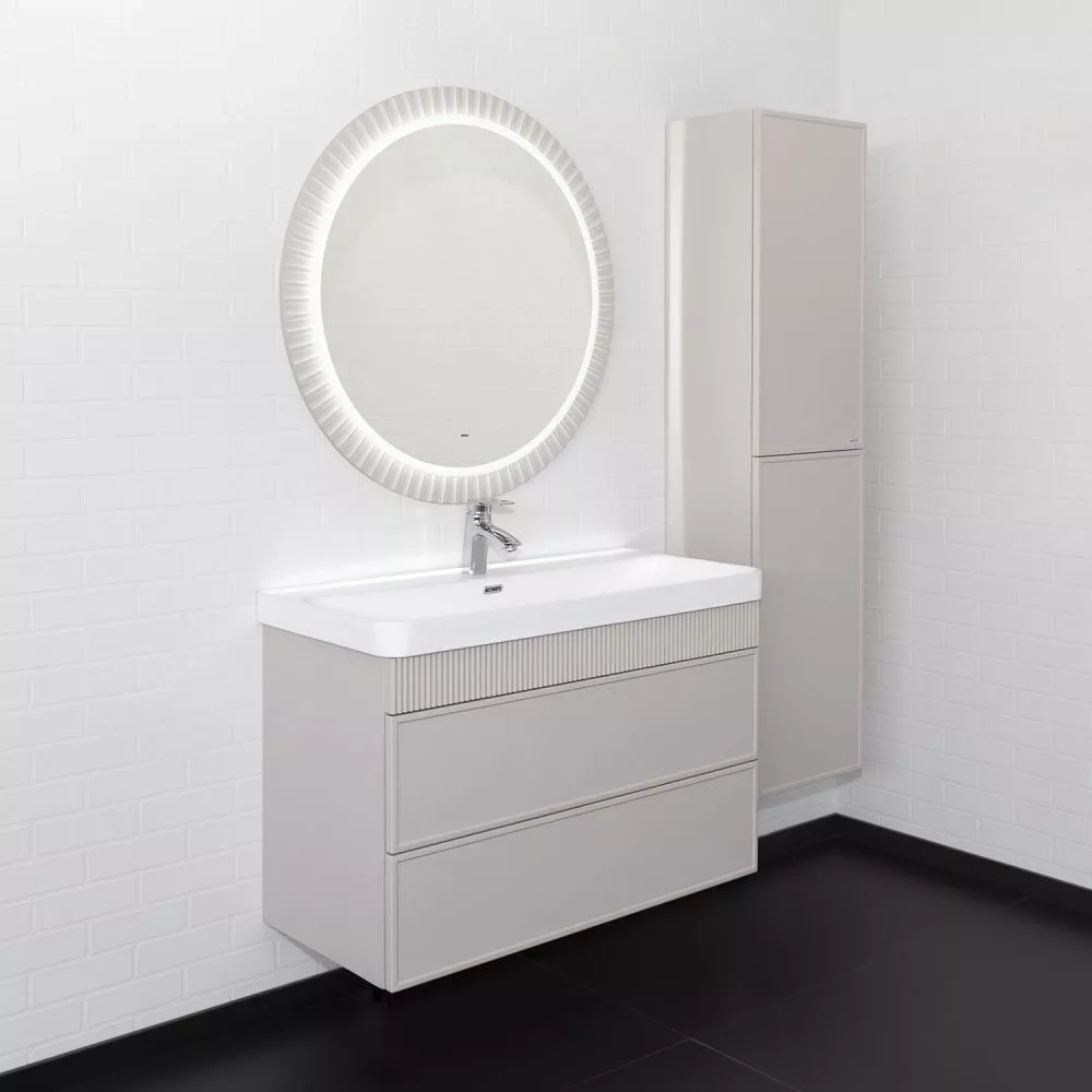 Подвесная тумба-умывальник Comforty Мадрид-100М2(Н) серый шёлк с раковиной CF19595BX-100