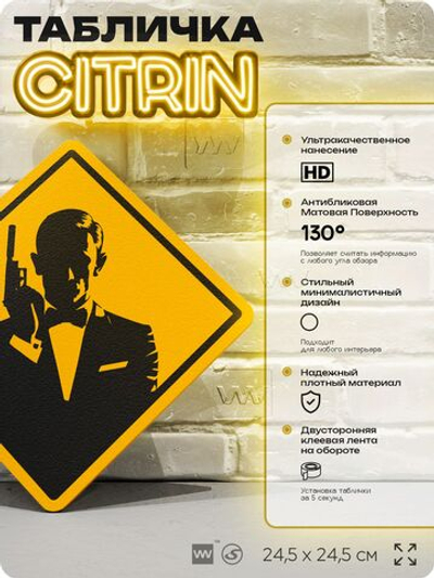 Табличка декоративная "Джеймс Бонд 007" на дверь и стену, прикольная штука в подарок, декоративный знак для комнаты, офиса, 24,5х24,5 см, пластиковая, Айдентика Технолоджи