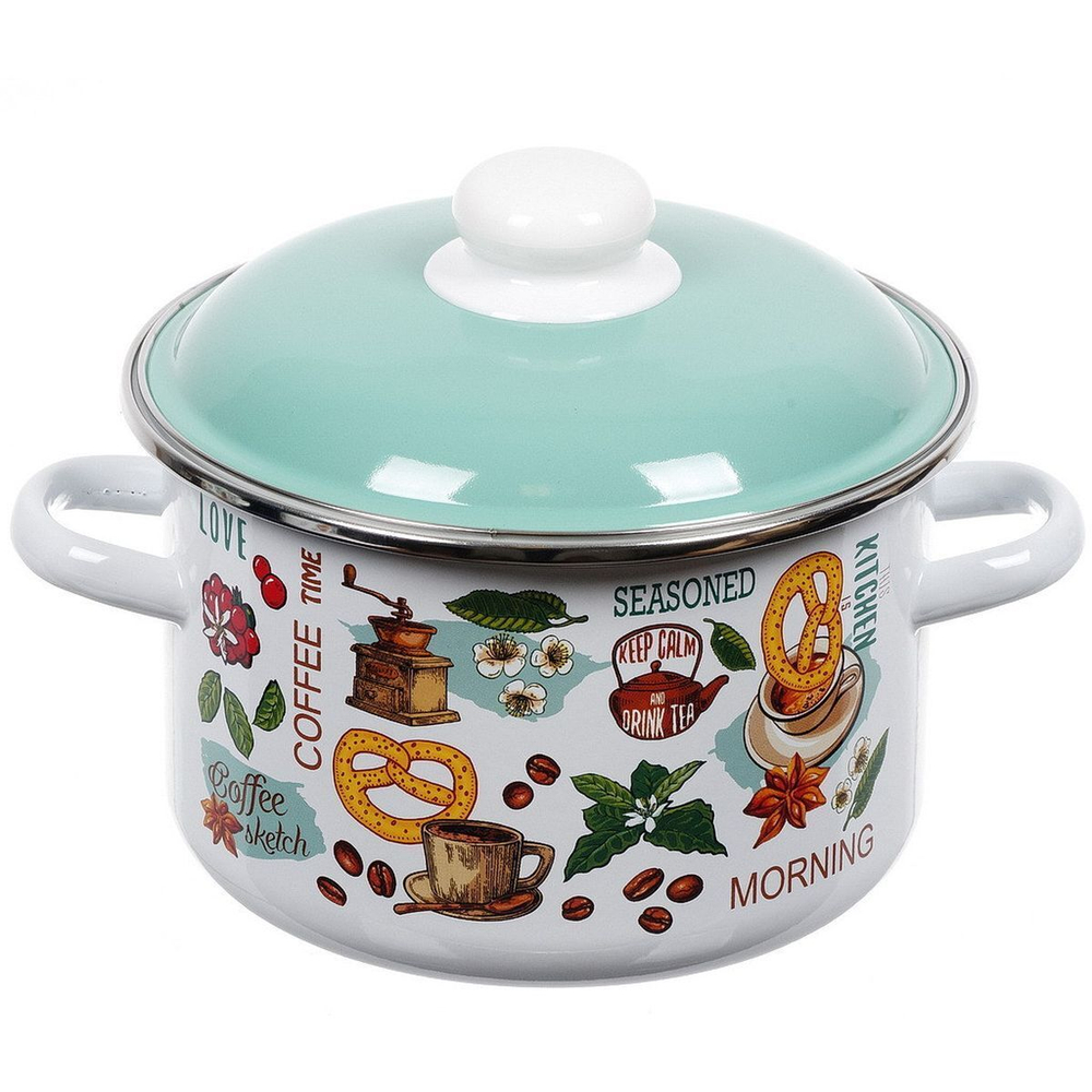 Набор эмалированной посуды 6 пр, кастрюли 2,3,4 л, СтальЭмаль, Утренний кофе, 6KB021M, бел