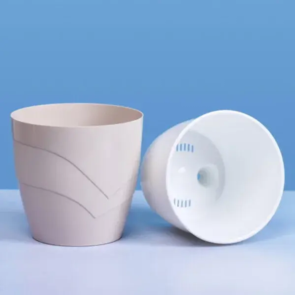 Кашпо для цветов пластиковое 2л d-15см «Грация» со вставкой льняной