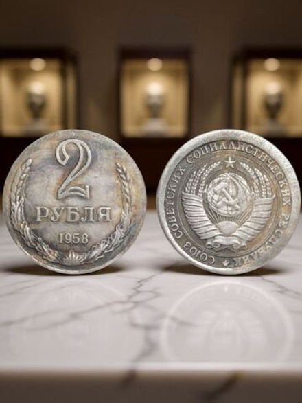 2 рубля 1958 года СССР. Советский Союз. Годовик. Проба. Советы. Копия пробной монеты посеребрение