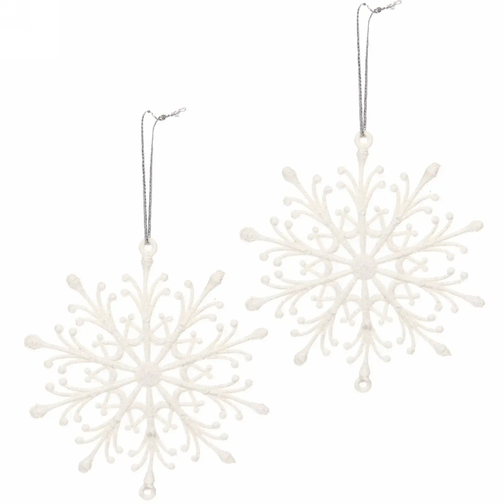 Подвески в блестках «Снежинки волшебные» 9 см (набор 2шт), белый