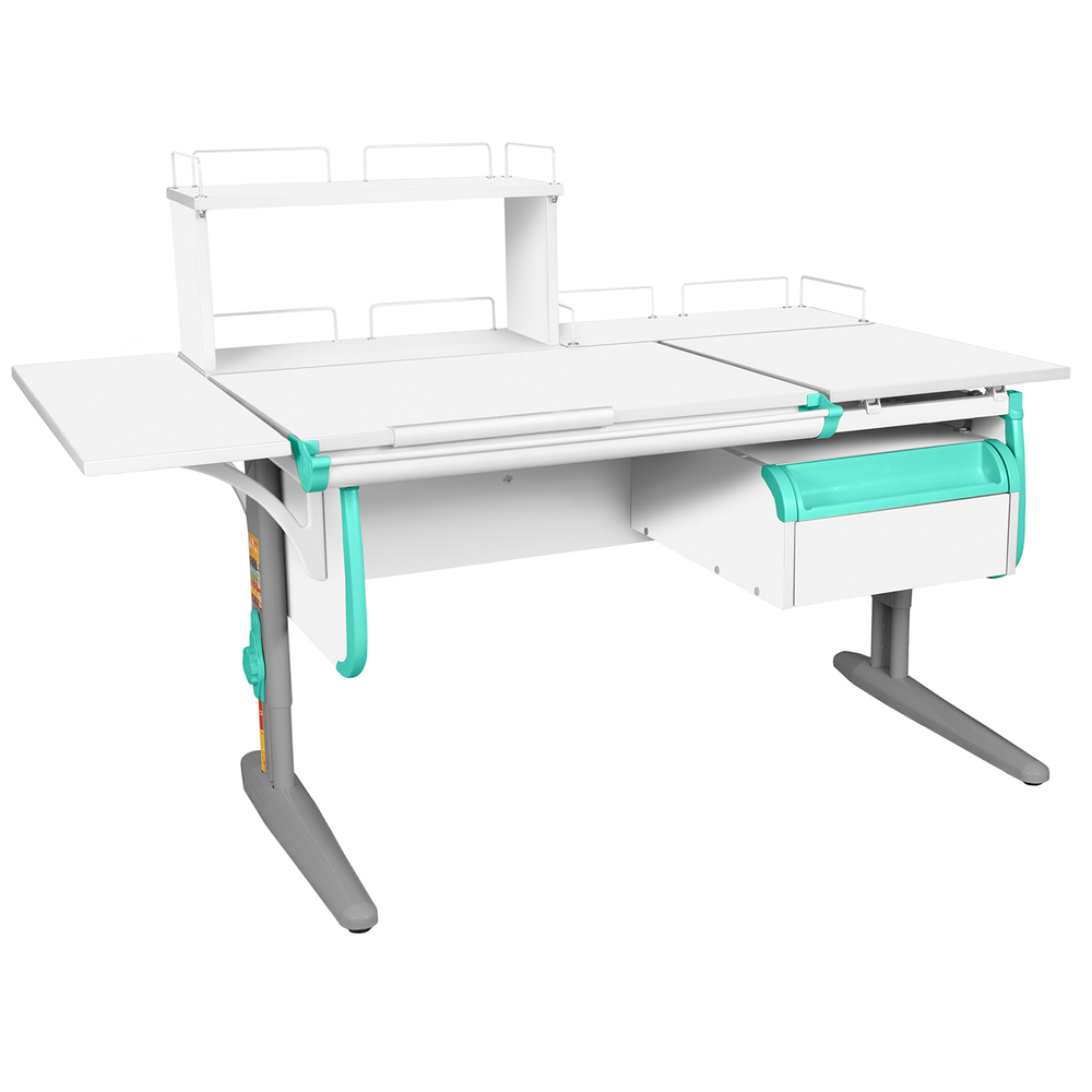 Растущая парта с навесной тумбой, задними и боковой полками Дэми СУТ 25-05-Б1Д1 (1500×880 мм)