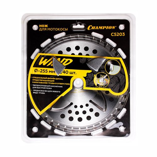 Нож CHAMPION для триммера Wind 40 зубчатый d=255*25.4mm  твердосплавные зубцы   C5203