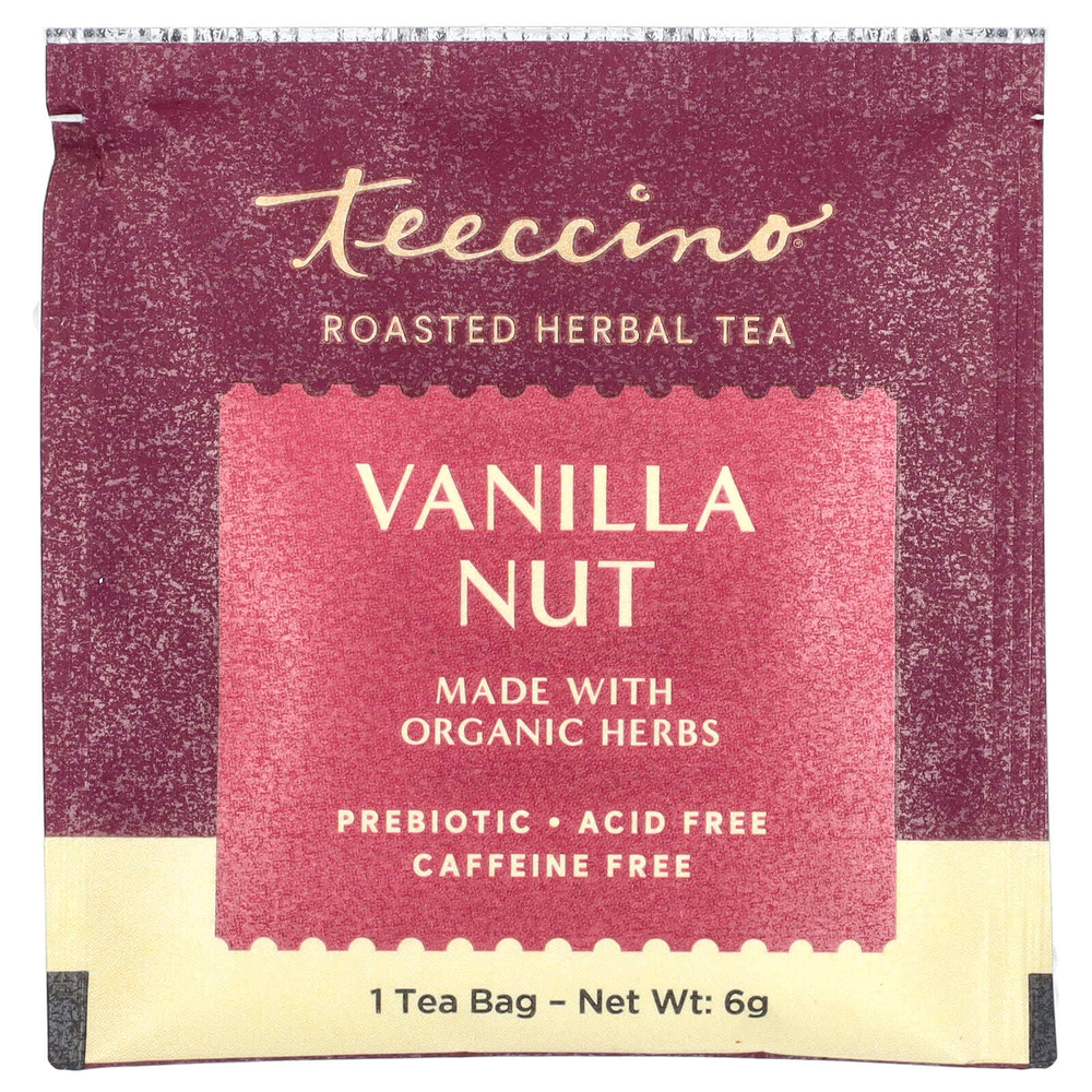 Teeccino, чай из обжаренных трав, ваниль и орех, без кофеина, 10 чайных пакетиков, 60 г (2,12 унции)