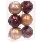 Новогодние шары «Снежный вальс» 8 см (набор 6 шт), Шоколад/Шампань