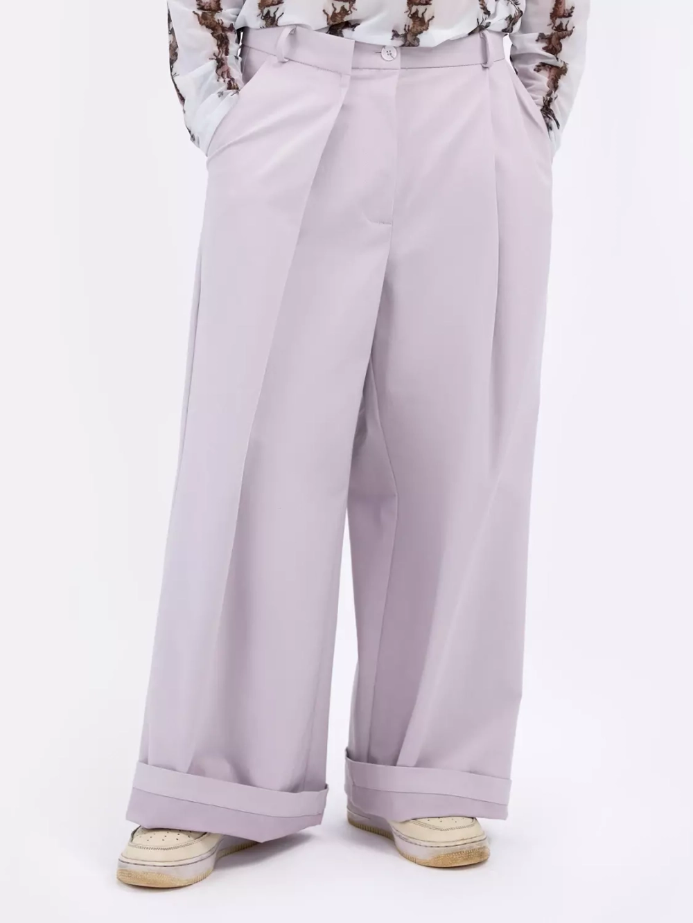 Широкие светлые брюки унисекс с вышивкой OLA OLA