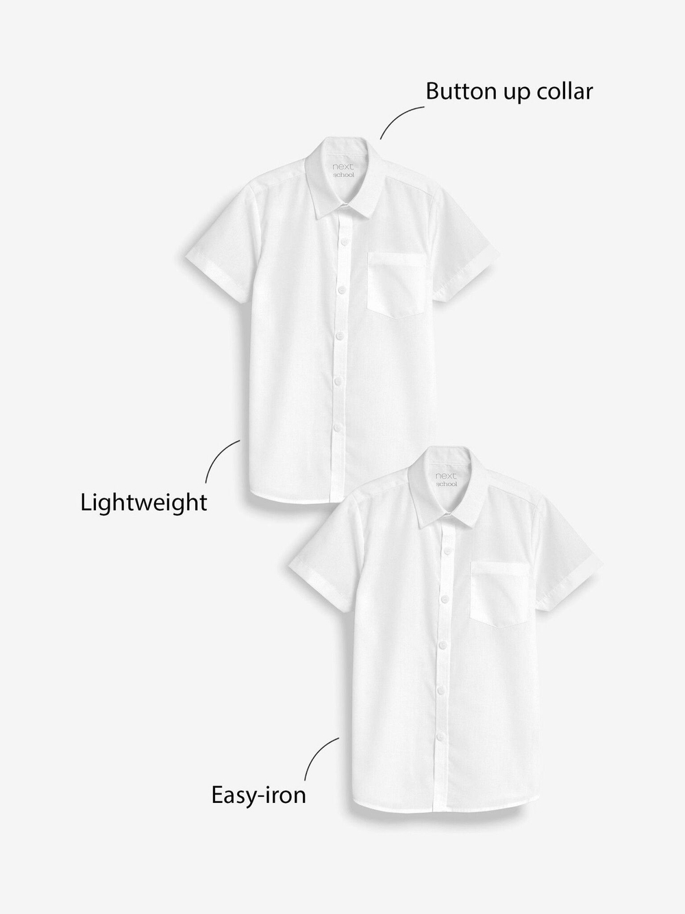 Рубашка с коротким рукавом школьная для мальчика Next M13-610, 2 шт., Белый