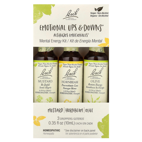 Bach, Original Flower Remedies, набор для поддержания психической энергии, эмоциональные взлеты и падения, 3 пипетки, по 10 мл (0,35 жидк. унц.)