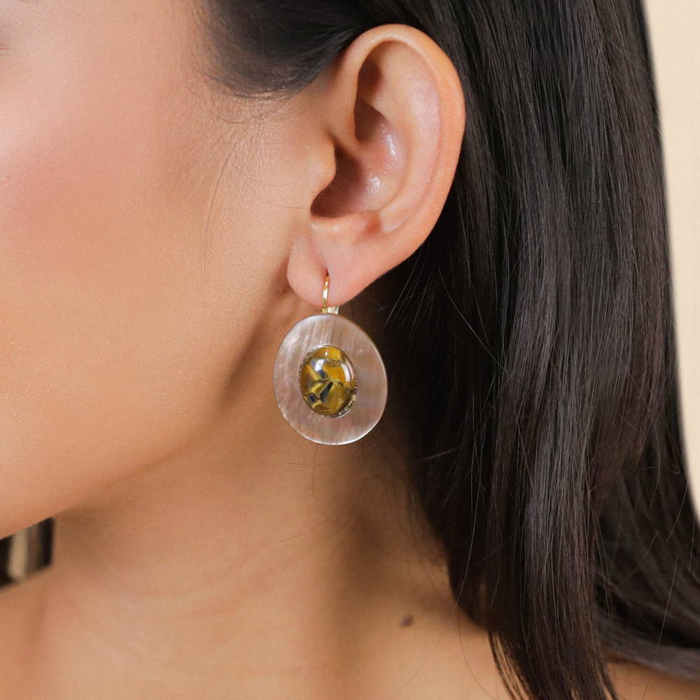 Серьги Nature Bijoux, Jaguar, с перламутром и тигровым глазом, NB25.2-12-90443 (коричневый)