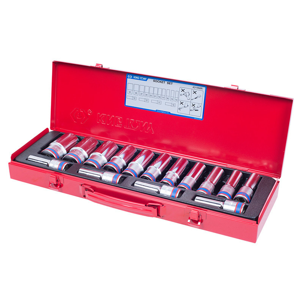 Набор глубоких торцевых головок 1/2", шестигранные, 10-32 мм, 15 предметов KING TONY 4315MR