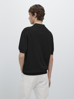 Massimo Dutti Поло из хлопковой трикотажной резинки, черный