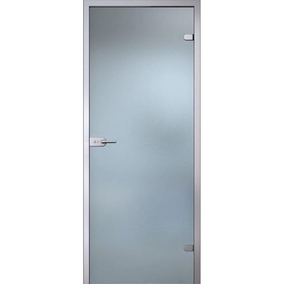 фотография стеклянной двери лайт белое сатинато с алюминиевой коробкой тип Z