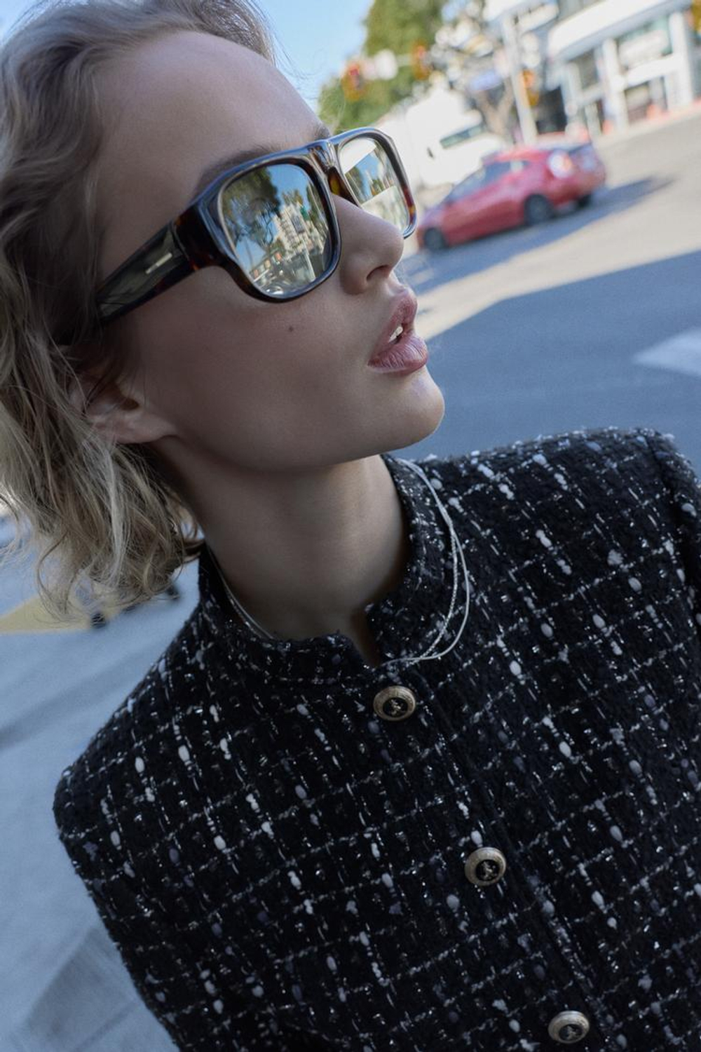 ZARA БЛЕЙЗЕР ИЗ РЕЛЬЕФНОЙ ТКАНИ С МЕТАЛЛИЗИРОВАННОЙ НИТЬЮ, ЧЕРНЫЙ/ЭКРЮ