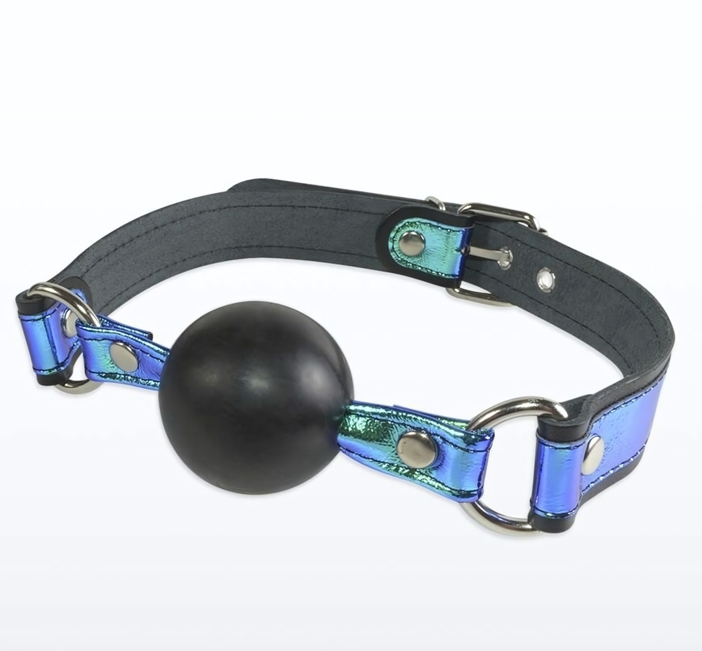 Кляп-шарик на чёрно-синих ремешках (Цвет: синий с черным)