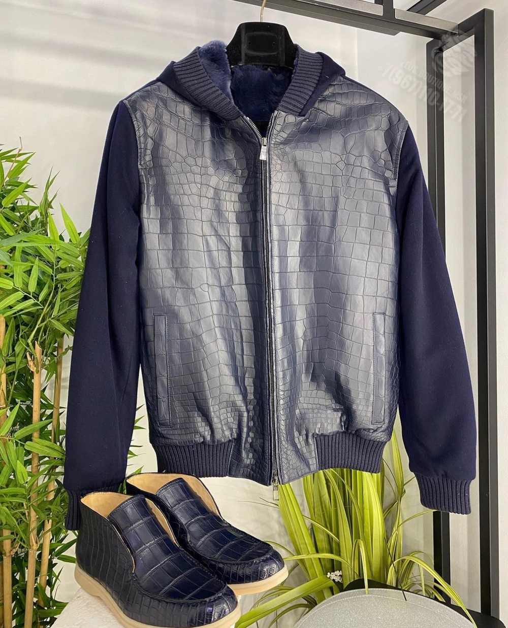 Бомбер Loro Piana с мехом со вставками кожи крокодила