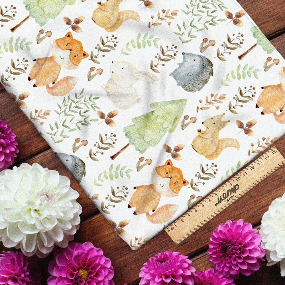 Ткань мембрана акварельные лесные зверята