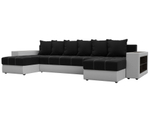Диван П-образный Дубай полки справа, Черный\Белый, Микровельвет\Экокожа, 31514R