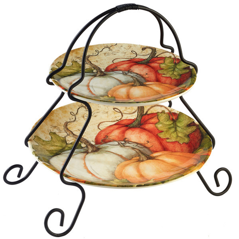 Блюдо двухъярусное Certified Int.  Осенние поля.Тыква 18см, 23см