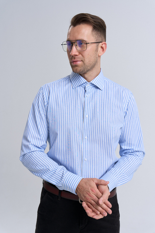 Сорочка мужская VESTER длинный рукав, белая в синюю полосу, хлопок 100 % 51041 13
