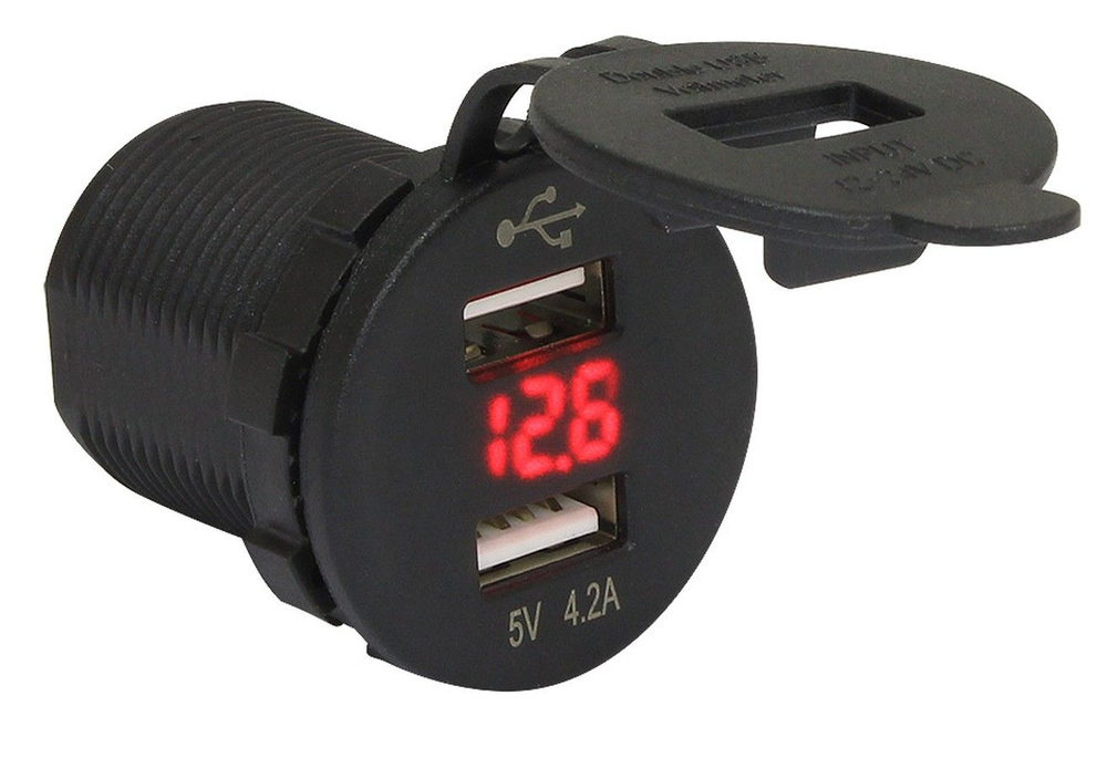Гнездо питания с USB-разъемами, 4,2 А, вольтметр