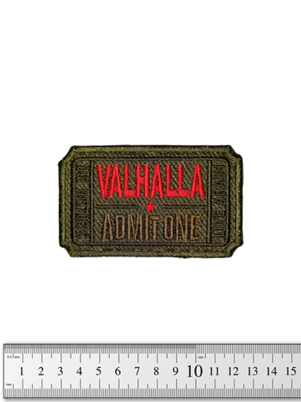Шеврон Valhalla Admit One вышивка. Олива