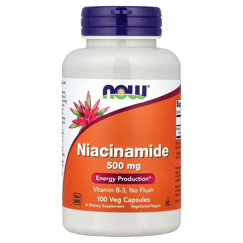 NOW Foods, никотинамид, 500 мг, 100 вегетарианских капсул