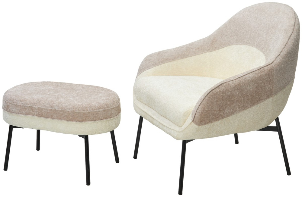 Кресло М-City DISAUR Сион (Sion) 3018-01 Белый, 3018-10 Бежевый, Шенилл, Черный каркас