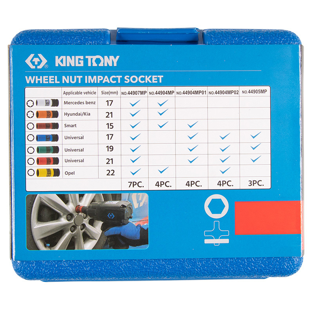 KING TONY (44904MP02) Набор глубоких ударных торцевых головок 1/2", шестигранные, 17, 19, 21, 22 мм