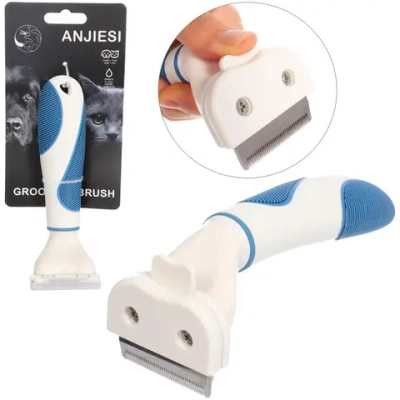 Расческа - фурминатор для животных «ЛАПУСИКИ», коллекция БРО, прорезиненная ручка, цвет белый/голубой, 5*16см (блистер)